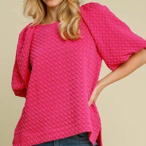 Umgee Full Size Boxy Cut Jacquard Round Neck Top with Side Slit- NEW WITH TAGS!